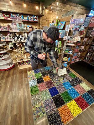 Hubby playing with marble selection