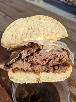 Roast Beef Dip Special - 2X Roast Beef, caramelized onion bacon jam, swiss, & spread on fresh sourdough