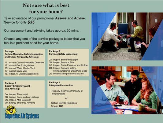 Take advantage of our promotional Assess and Advise Service for only $35.