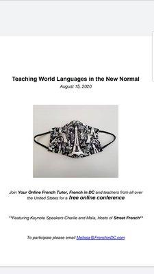 French in DC and Your Online French Tutor are presenting a free online conference for World Language teachers on Saturday, August 15th, 2020