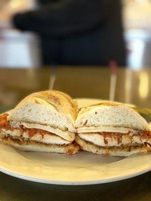 Specially made Parm chix sandwich.