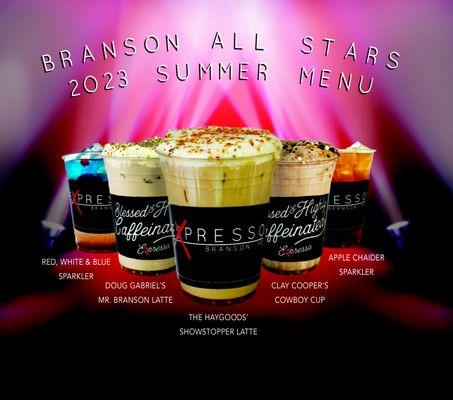 Come try our delicious Summer 2023 Branson All Stars Menu, inspired by some of Branson's biggest and brightest stars!