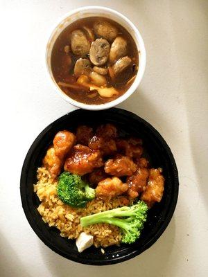 General Tso's chicken with hot and sour soup