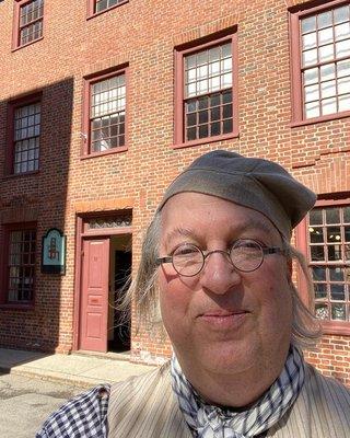 Gary Gregory of the Printing Office of Edes & Gill outside of the Clough House.