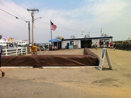 Front of the shop with a moped test section