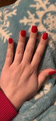 OPI Big Apple Red gel polish manicure with tips