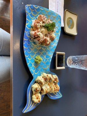 Volcano Roll (left) Fried Philly Roll (right)