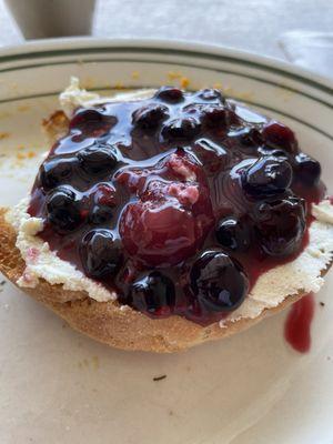 House made jam and cream cheese on English muffin