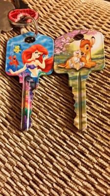 Ariel and Bambi keys made - $5.45 each.