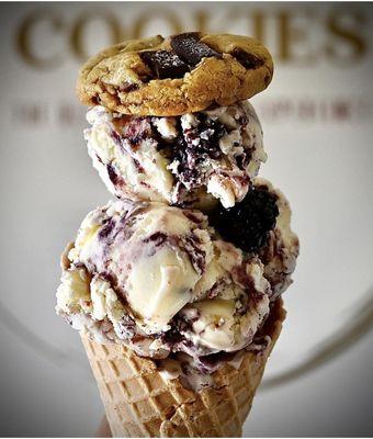 We're serving 18 flavors of cookies and 16 flavors of ice cream daily.  Try one of our homemade waffle cones.