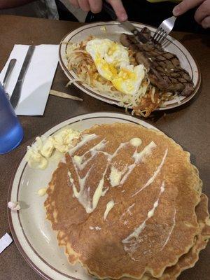 Steak egg dinner with pancakes. Could feed 4 people..but get your own