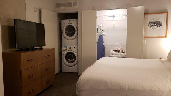 Washer+dryer and broom closet in bedroom LOL