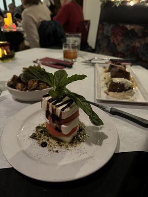 Caprese salad, Brussels, and filet trio