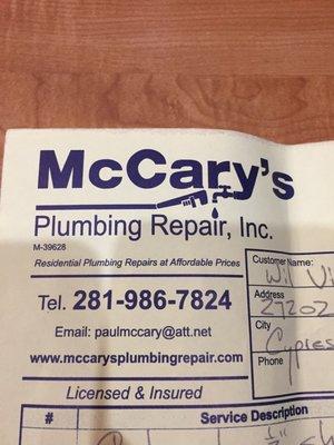 Paul McCary=honest, quick, high-quality workmanship