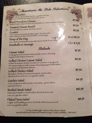 Newest updated menu, appetizers and salad choices