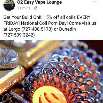 15% off coils both locations