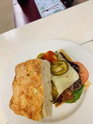 Try our spicy jalapeño burger on grilled focaccia