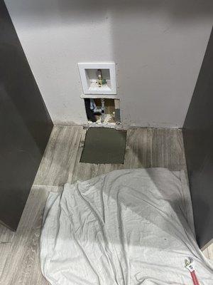 Re work under floor behind the fridge to get to the kitchen island