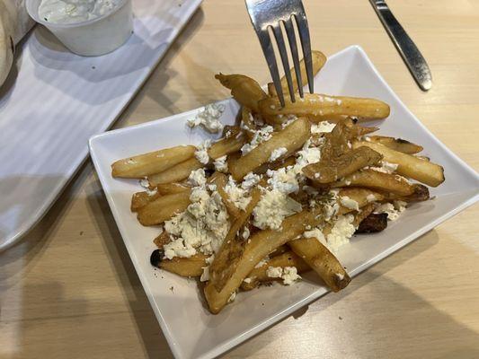 Greek Fries w olive oil and Feta cheese and lemon juice.