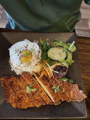 Chicken Katsu with white rice and a fried egg