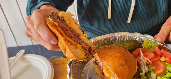 Perfectly cooked medium cheeseburger.  The charbroiled flavor was great.