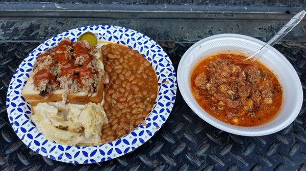 Bbq, baked beans, mac & cheese, brunswick stew