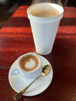 Macchiato (2.5 oz) and a large Americano