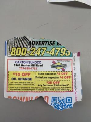 Coupon from the back of a Giant (same shopping center) receipt.