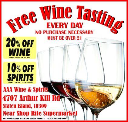 Wine Tasting + 20% Off Wines & 10% Off Spirits