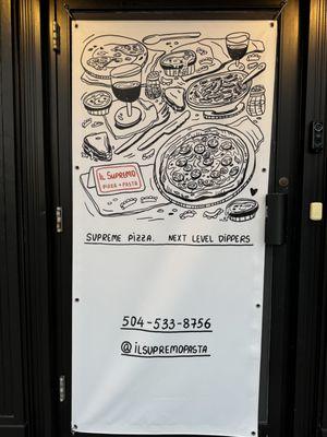 Front door. Pizza is for pickup or delivery only. This was our first time trying il Supremo Pasta.