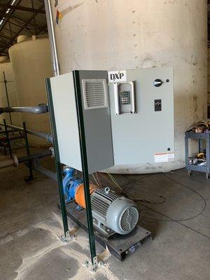 Motor Drive Cabinet and 15 Hp 480v 3 Phase Centrifugal Pump and Motor at Old World Industries in Fort Worth, TX.