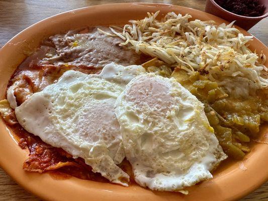 Chilaquiles with eggs over easy (and a side of chorizo)