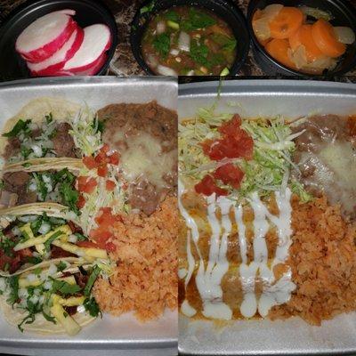 El pastor & Lengua taco plate.  Chicken enchiladas plate.   It was delicious! Quality and quantity thank you!