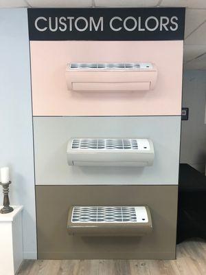 Inside our showroom, displaying the custom color option for people that would like for the Indoor unit to not be so noticeable.