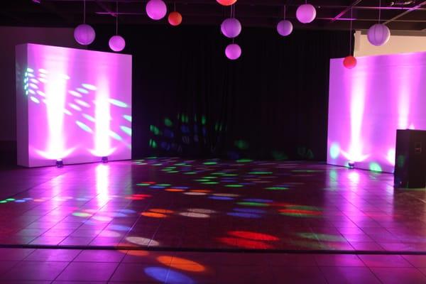 Night club style lighting.  Kick off your wedding shoes or party shoes and dance the night away!