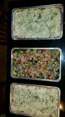 Eggplant Rollatini, Baked Ziti and Mixed Green Salad