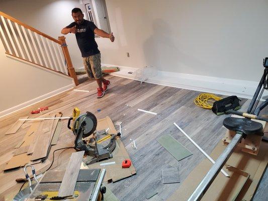 Vinyl flooring in basement