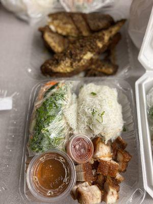 Pork belly vermicelli and fried lemon grass fish