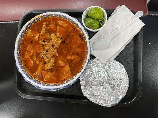 Big packed bowl of menudo.