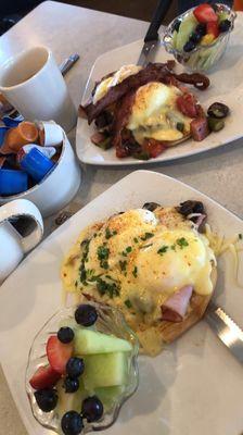 2 different variety's of eggs benedict!