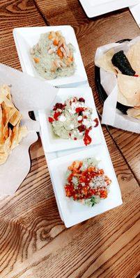 Guacomole Flight- Tropical, Mediterranean Guacamole, and Buffalo Guacamole