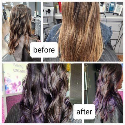 From brown balayage to violet balayage by Jane