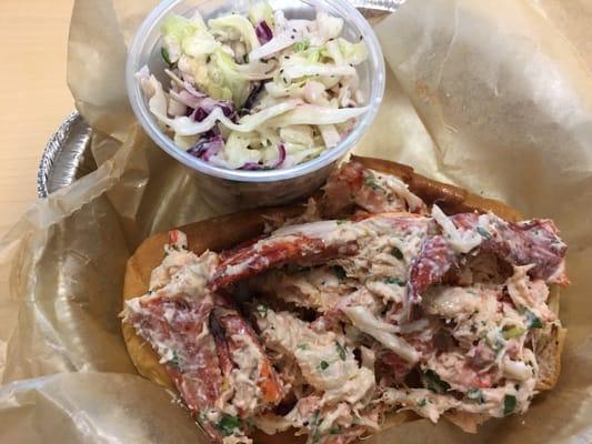 Lobster roll with a side of slaw