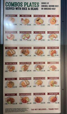 Drive thru menu board combo plates