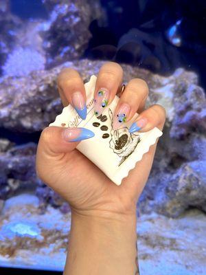 Gel Full Set  Pointy Almond  French w/ design