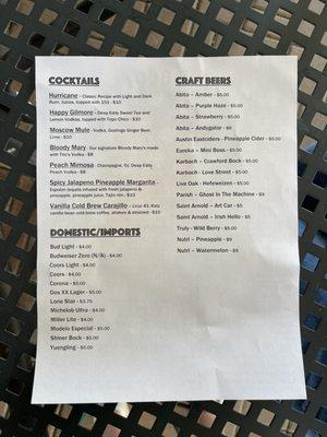 Bar Menu