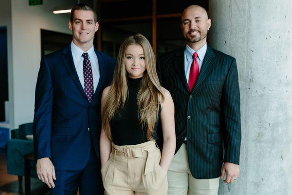 Commercial Account Executive Stephen Shiver, Administrative Coordinator Amanda Coates and Personal Lines Intern Joshua Kroeger