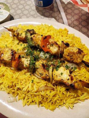 Chicken kabobs with rice