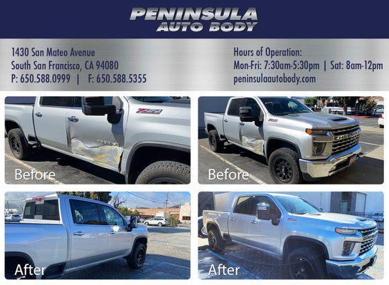 5-star Collision Repair on a Check 2500 HD at Peninsula Auto Body in South San Francisco