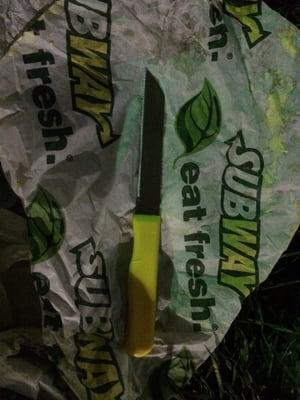 Knife so irresponsibly left in out sandwhich.